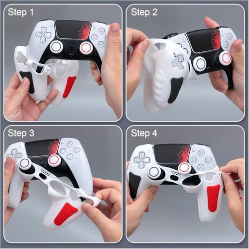 Image of Meyaar PS 5 Controller Cover Case, Anti-Slip Silicone Cover Skin Compatible with PS5 Dual Sense Controller with Thumb Grip Caps, Joystick Protectors (White)