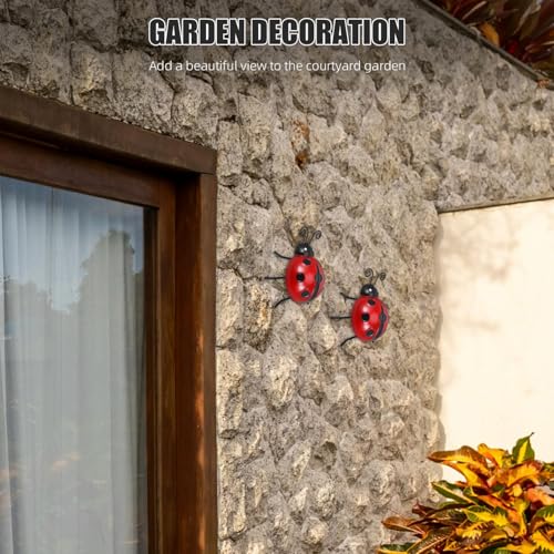 Image of balacoo Metal Ladybug Wall Art Hanging Pendant with Hook 4.72X4.13X1.96In Simulated Ladybug Figurine for Garden Lawn Patio Outdoor Decor