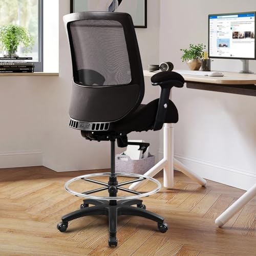BOLISS Big and Tall 400lbs Mesh Ergonomic Drafting Chair,Tall Office Chair, Standing Desk Chair,Height Adjustable Armrest,Lumbar Support,Foot Ring,Swivel Computer Task Chair -Black