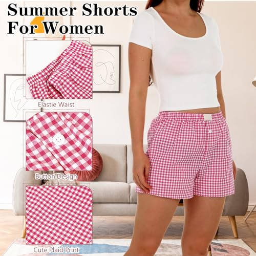 3 Pack Women's Boxer Shorts, Casual Summer Pajama Gingham Shorts Sleep Plaid Pants Lounge Y2k Beach Bottoms 20253