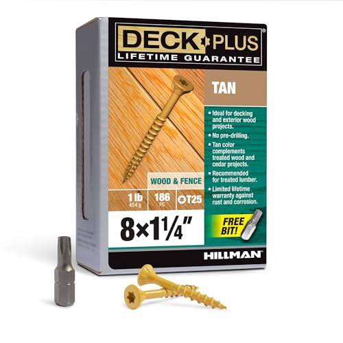 Image of Deck Plus 1-1 /4 Inch Epoxy Coated Exterior Wood and Fence Screws #8 x 1-1 /4 inch Torx /Star Drive Included Coarse Thread, Outdoor Rust Resistant Decking Screw, Tan, 1lb Box, 3500 Pieces | 48410