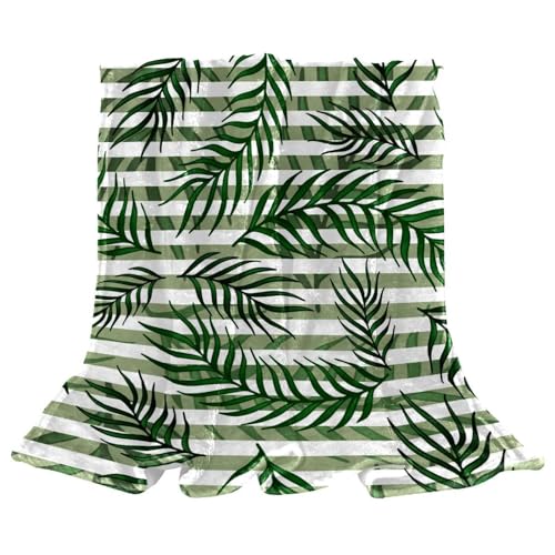 Couverture polaire microfibre haut de gamme feuilles vertes rayées