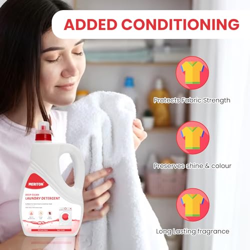 Image of Meriton Deep Clean Laundry Detergent-3 Liter Bottle (Pack of 2)| For Hand & Machine Wash | 100% Dye-Free |Safe for Colored Fabrics & Sensitive Skin|Fights 15 Tough Stains with 10X Power Clean