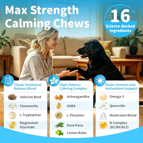 Image of Calming Chews for Dogs - Advanced Calming Treats for Dogs Anxiety, Stress, Separation, & Thunder, Relaxation with Ashwagandha & L-Theanine, Non-Drowsy Alternative to Melatonin, Chicken Flavor, 90Ct