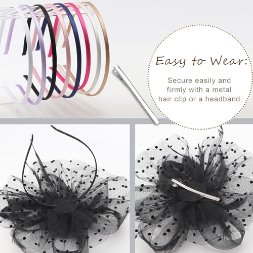 Image of DRESHOW 1920s Vintage Fascinators Hat for Women Veil Mesh Tea Party Derby Hat Bow Satin Gloves Pearl Jewelry Set for Cocktail
