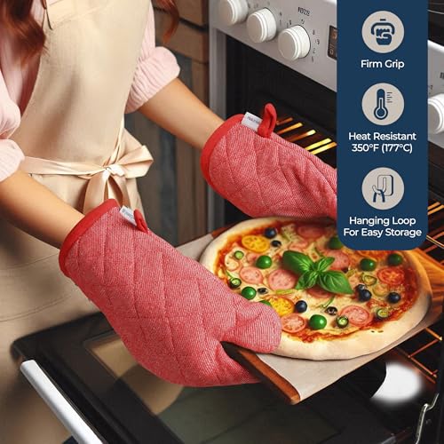 Image of LANE LINEN Cotton Kitchen Towels and Dishcloths 20 Pack - Large Dish Towels Set for Holiday Hosting, Fast Drying Dish Rags, Flour Sack Towels, Versatile Scrubbers & Oven Mitts with Pot Holders - Red
