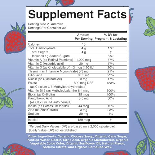 MaryRuth Organics Prenatal Vitamins for Women | USDA Organic Prenatal Gummies | Postnatal Vitamins for Women Breastfeeding | Methylfolate 800 mcg DFE | Iodine | Vegan | Non GMO | 30 Servings - Image 3