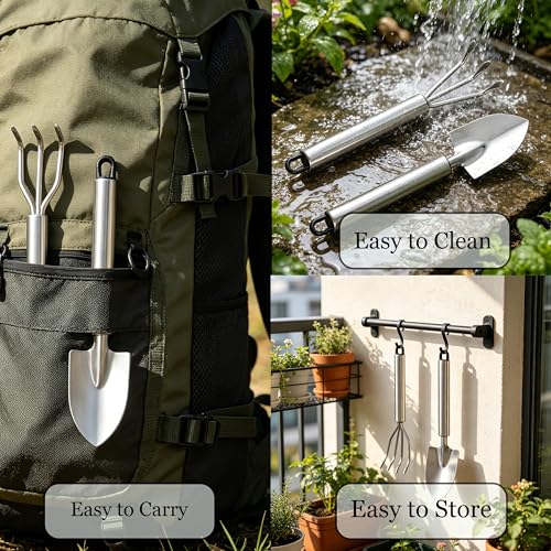 Image of Garden Trowel, Mini Stainless Steel Hand Shovel Garden Rake 2 Pack