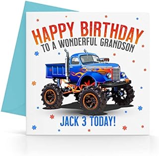 Personalised Boys Monster Truck Birthday Card Any Age, Relative & Message