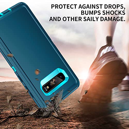 Mieziba Galaxy S10 Heavy Duty Case: Shockproof, Dust/Drop Proof, 3-Layer Protection, Durable, 6.1 Inch - Turquoise #TOP1