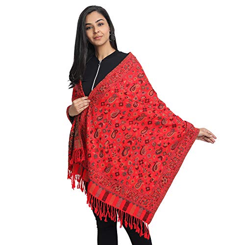 Zamour Kashmiri Kani Indian Shawl Stole Scarf Wrap for Wedding Parties Bridesmaid Prom (28 inch x 80 inch)2