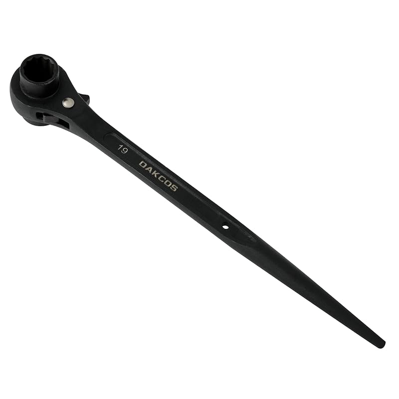 Chave de soquete dupla com catraca para andaime DAKCOS 19 x 22 mm, 12 pontos, aço cromo-vanádio, GBR-B, preta