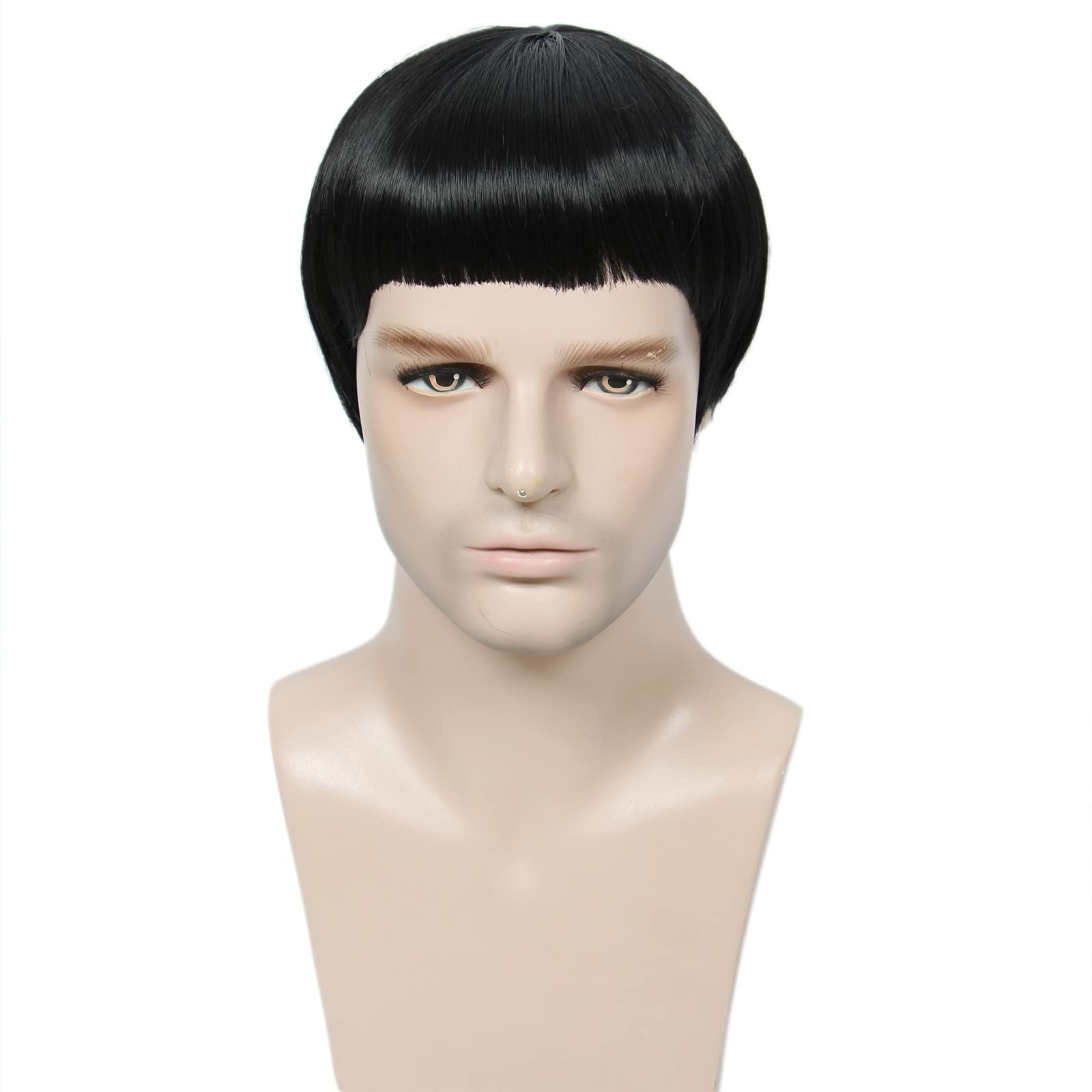 Linfairy Short Black Straight Synthetic Hair Halloween Costume Party Heat Resistant Wig for Men, 30 cm x 20 cm - Image 2