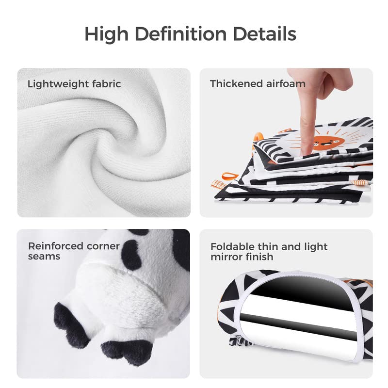 TUMAMA - Juguetes para bebés en blanco y negro, tiempo de barriga de alto contraste, sonajeros suaves para recién nacidos, sonajeros de espejo Montessori Sensorial de 0 a 12 meses, bebé colgante para 2