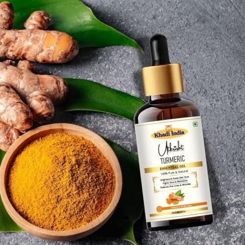 Image of Khadi Turmeric Essential Oil 15 ml | Pure & Natural | For Skin Care, Scars & Acne | Muscle Relaxation & Anti Aging | Face & Body Massage Oil | All Skin Types | Aromatherapy for Men & Women