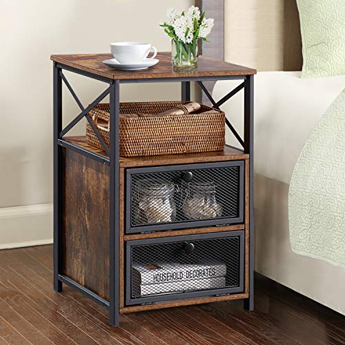 Image of VECELO Nightstand Set of 2, End Table with Flip Drawer, Modern Night Stand for Bedroom,Living Room, Office, Easy Assembly, Light Brown