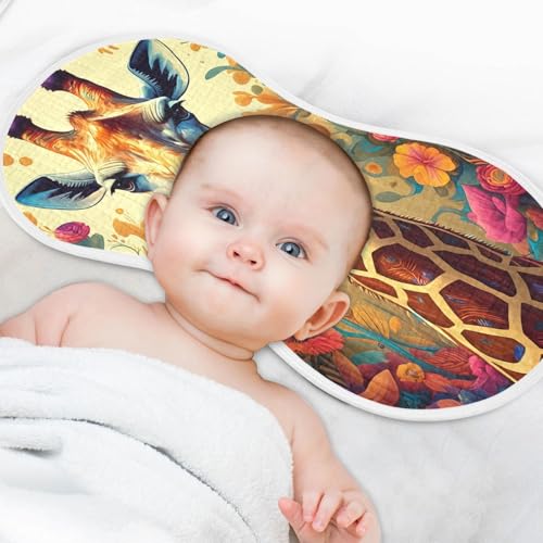 J JOYSAY Floral Giraffe Yellow Baby Burp Cloths for Boys Girls Large 22''x11'' Cotton 4 Layer Baby Bibs for Drool Babies one sizex14