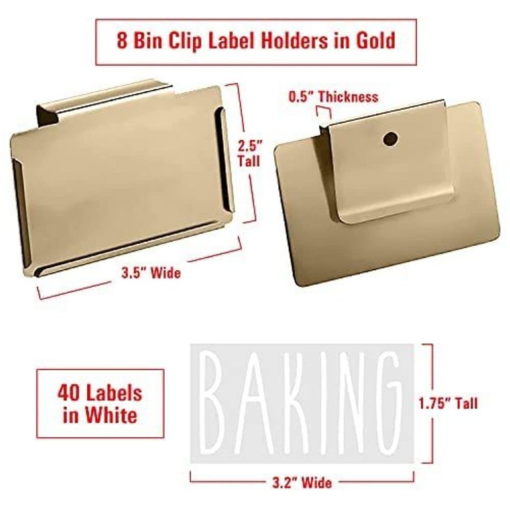 Talented Kitchen 8 Gold Label Holders, Basket Labels Clip On with 40
