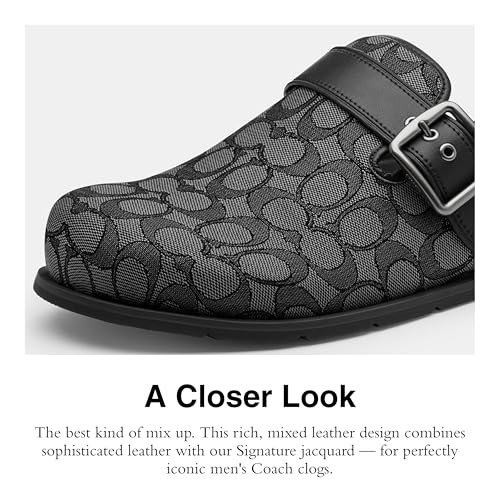 Coach Men's Buckle Clog in Signature Jacquard, Charcoal/Black, 104