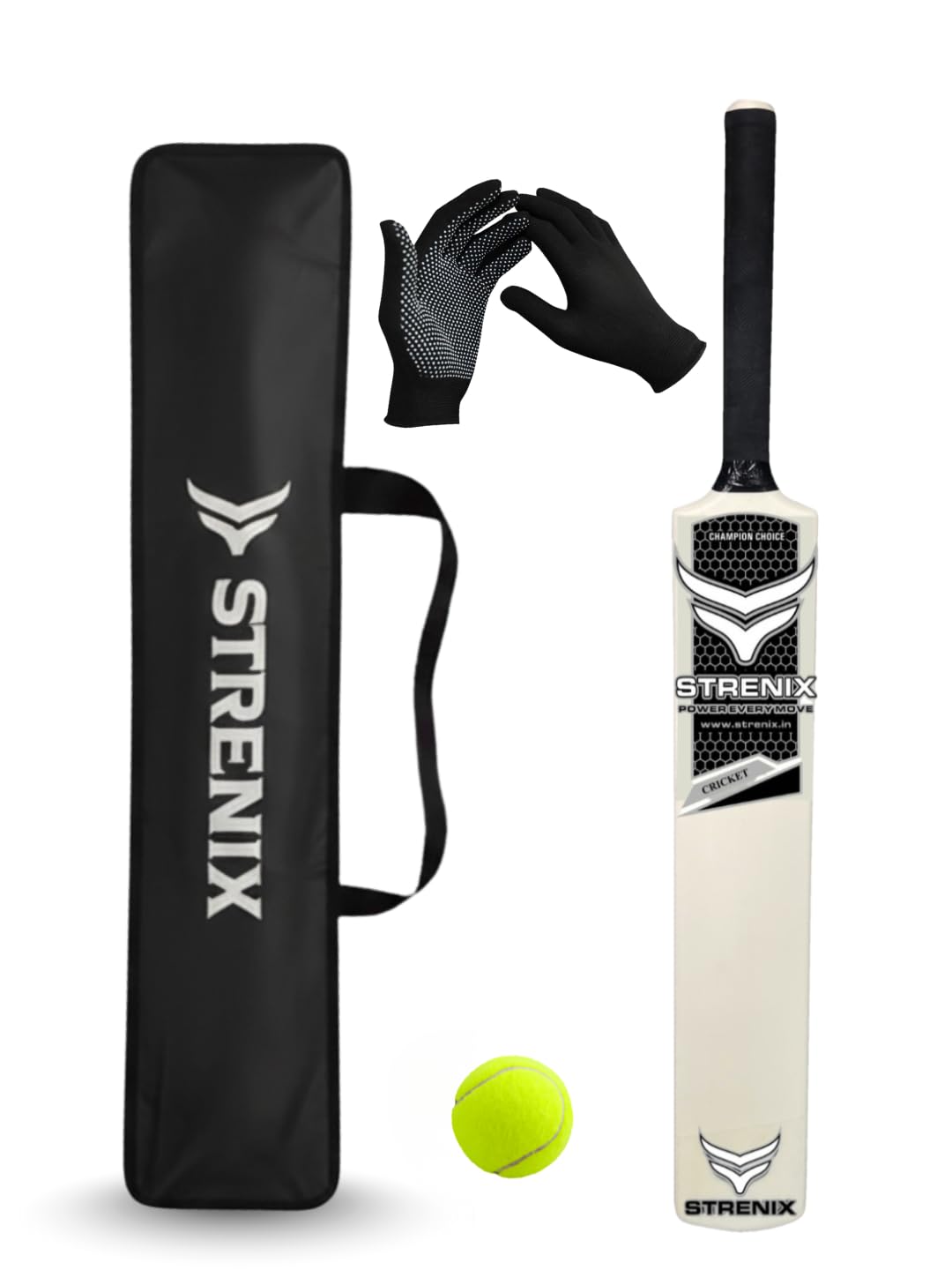Champion Choice Cricket Plastic Bat Set with Free Carry Bag, Tennis Ball, Batting Gloves, Short and Long Handle Options (Ivory, Short Handle)-image-18