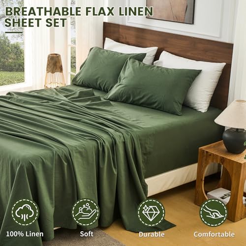 Image of Bedlifes 100% French Linen King Bedding Set - 18-24 inch Extra Deep, 6-Piece | Soft & Durable, Breathable & Cooling, Flax Linen Sheet, OEKO-TEX Certified, Moisture Wicking, Easy Care, Machine Washable