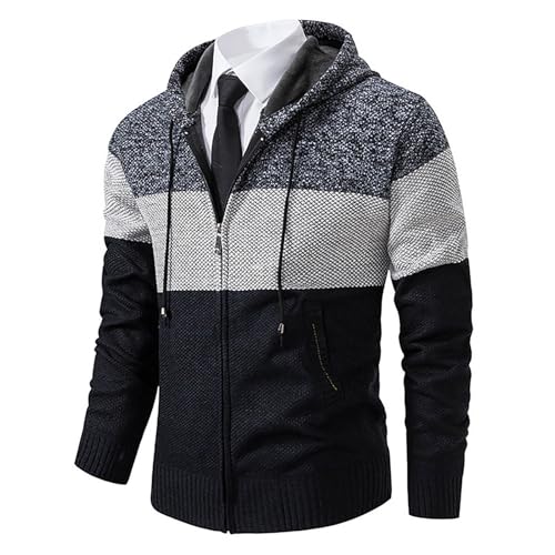 Cardigan Sweaters for Men,Full Zip Long Sleeve Knit Sweater Open Front Cardigans Fashion Winter Warm Patchwork Sweater3