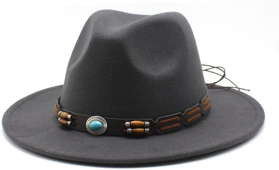 Classic Wool Fedora Hat, Black with Turquoise Beaded Band,Western Style