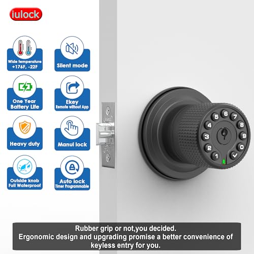iulock Keypad & Key Smart Door Lock, 50 User Codes, Waterproof, Auto Lock - Matte Black by iulock - Image 3