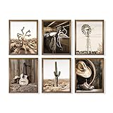 Art for Cowboy Men Cowgirl - Rustic Farmhouse Bathroom Poster - Boho Western Decor - Old West Ranch Room Decor - White Picture Wall Art - Country Cactus Windmill Print - Southern Farm House Animal