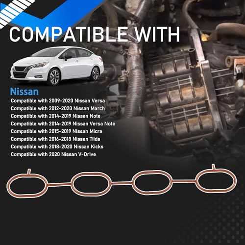 Image of MS 97359 Engine Intake Manifold Gasket Set Compatible with 2009-2020 Nissan Versa March Note Micra Tiida Kicks V-Drive Replaces 792440 14035-1KT0A 13259000 140351HK0A 71-12651-00