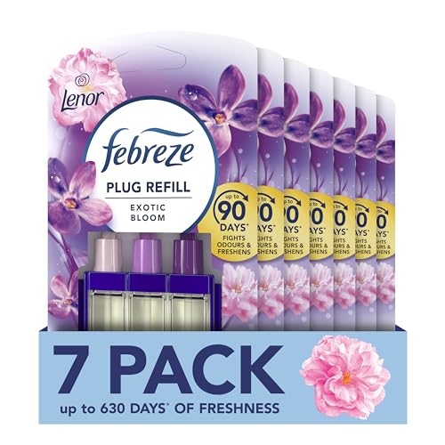 Febreze 3Volution Plug-In Air Freshener Refill, Exotic Bloom, Pack of 7 (20ML x 7), Odour Fighter & Bathroom Freshener