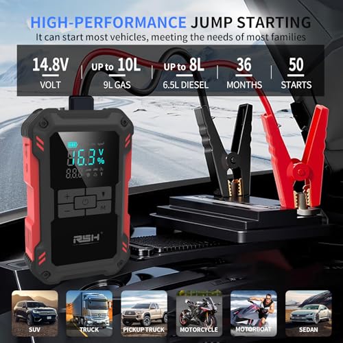Image of Car Jump Starter with Air Compressor 4000A Peak Battery Jump Starter 14.8V,150PSI Inflator Auto Booster 15000MA Jump Box (up to 10L Gas,8L Diesel Engine),LED Light with Quick Charger USB & Type C