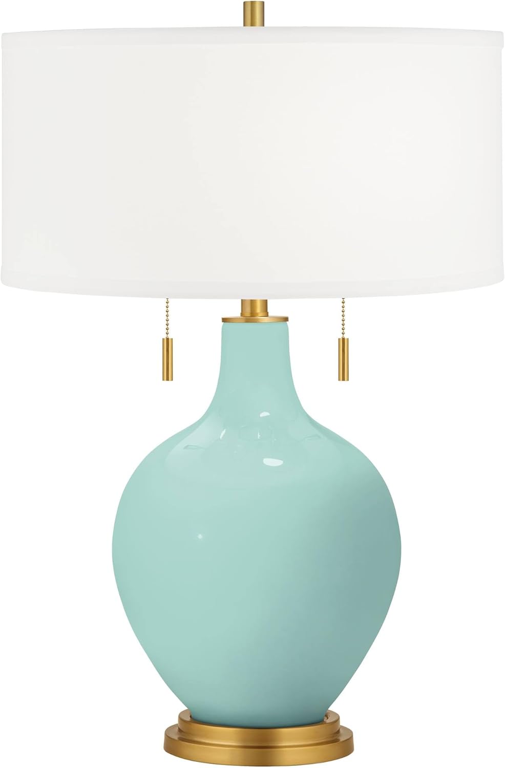 Color + Plus Toby 28" Tall Modern Table Lamp Pull Chain Cay Blue Brass Finish Glass Single Fabric White Shade Living Room Bedroom Bedside Nightstand House Office Home Reading Kitchen Entryway