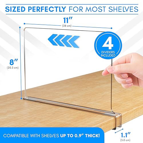 Sturdy 4Pcs Clear Acrylic Shelf Dividers - Closet Organizer with Hooks & Tape