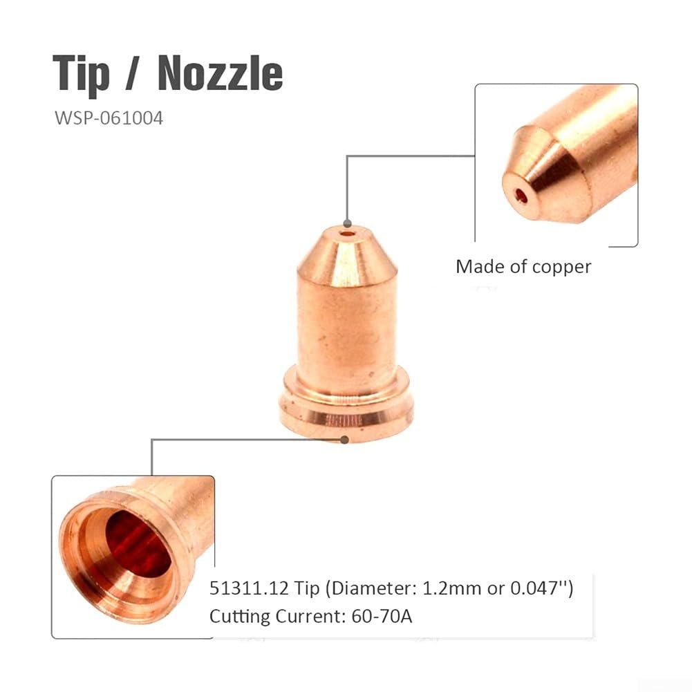 40-teiliges Plasma-Verbrauchsmaterial-Set für IPT-80 PT80 Taschenlampen – 20 x Elektroden 52558 & 20 x Düsenspitzen 51311 (1,0 mm/1,2 mm) – Verlängerte Lebensdauer Schneidteile