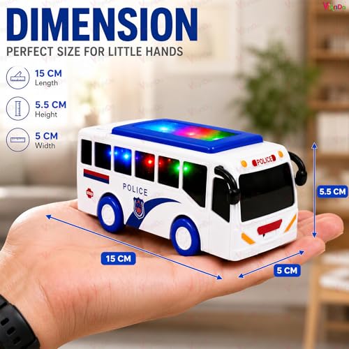 Image of Vikrida Friction Powered Police and School Bus Toy for Kids | Light & Sound Battery Operated Vehicle with LED Effects - Combo Pack of 2 Pcs