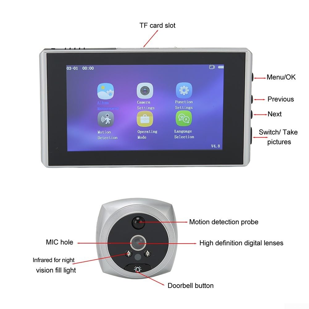 Mirilla digital de 4,5 pulgadas 1080P con gran angular de 160°, detección de movimiento, timbre de seguridad para el hogar, se adapta a puertas de 35 a 105 mm