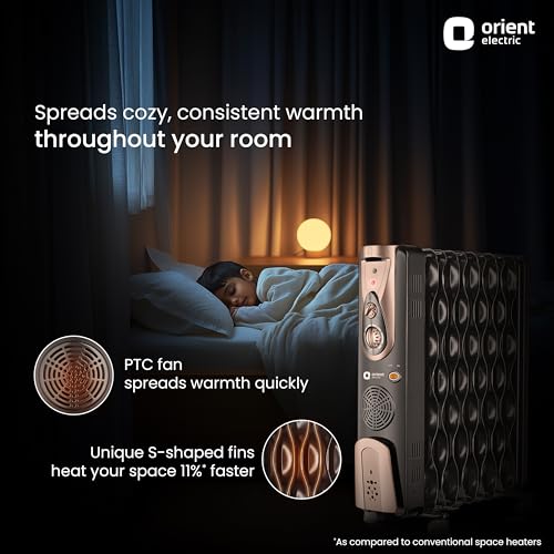 Orient Electric Comforter Collection 11 fin Oil Filled Radiator | Advanced S-Shaped Fins |2900W Power| with PTC Fan Heater| 3 Heat Settings | 2 Years Warranty, Black - Image 2 of 6