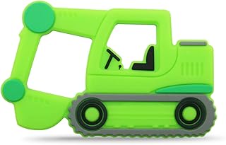 AmazingM Car Series Baby Teething Toys,Food Grade Silicone Chew Teether for 3 Months+ Infant Boy and Girl,Toddler Sensory Chewing Teether,BPA Free. (Excavator, Green)