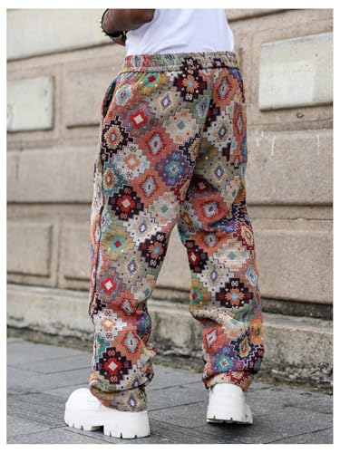 Men's Graphic Baggy Pants Boho Drawstring Waist Wide Leg Trousers with Pockets2