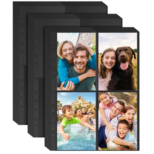 30 Stück Fotohüllen DIN A4,Transparent Postkartenhüllen 4 Fach Geteilt Fotosichthüllen Klarsichtfolien Postkartenhüllen für Familien Hochzeits Fotoalbum A4 2/3/4 Ringbuch
