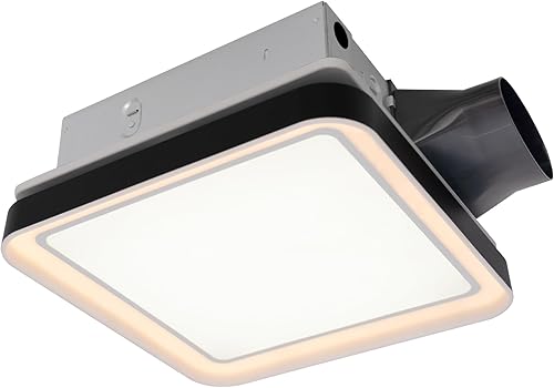 Akicon Extractor de baño con luz, motor de CC de 50-80-100 CFM, luz LED de 1.2 Sones 3CCT 2700K4000K5500K con luz nocturna de 7 W, ventilador de