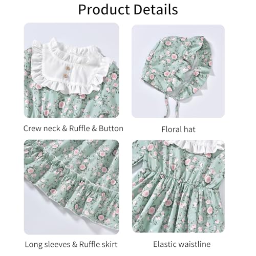 Girls Halloween Colonial Dress Prairie Pioneer Floral Long Sleeve 1800s Pilgrim Dresses with Apron and Bonnet3