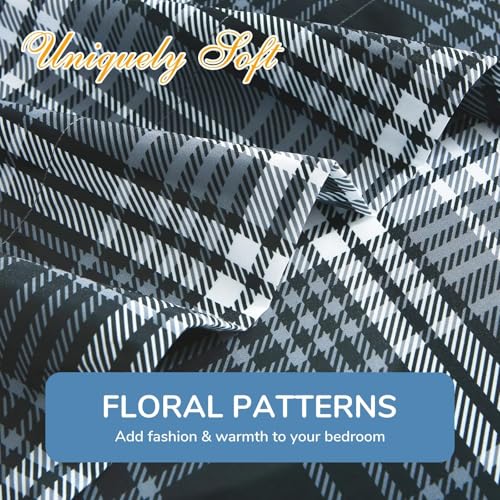 Image of MUXHOMO Full Size 4 Piece Sheet Set, Soft Breathable Bed Sheet Set for Bedroom with Deep Pocket Up to 16 inch, Wrinkle-Free & Cooling Bedding for Oeko-TEX Certified - Black /White Plaid