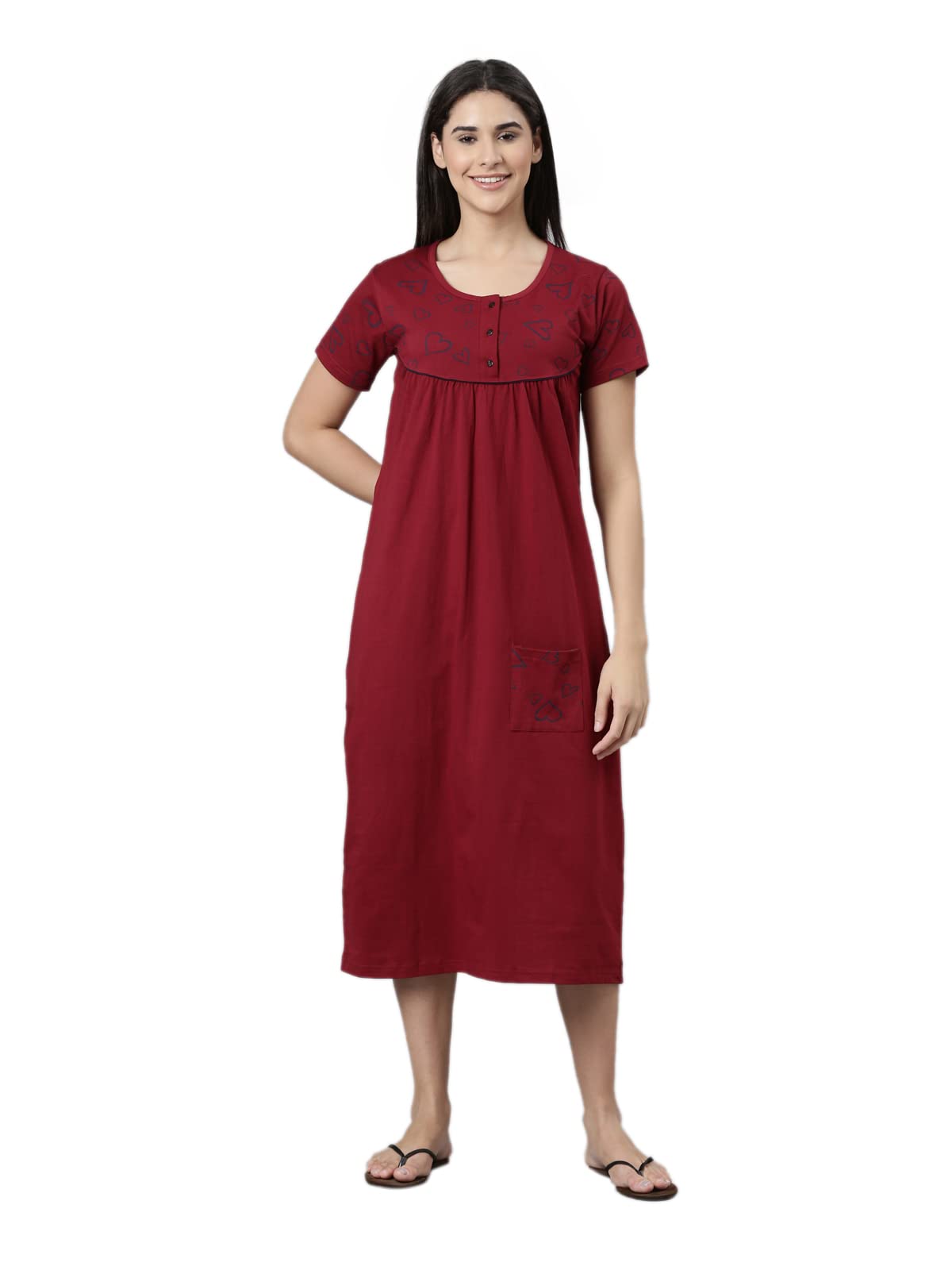 Womens Pure Cotton Printed Calf Length Nightdress-image-11