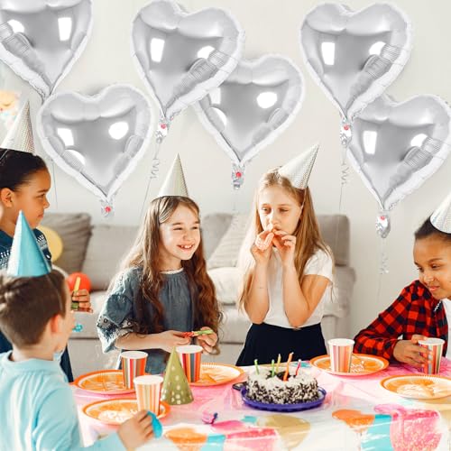 Image of 30 Pcs Silver Heart Balloons, 3 Sizes Heart Foil Mylar Balloon, Valentine Day Party Decorations, Love Balloon Valentine Balloons for Birthday Party Wedding Baby Shower