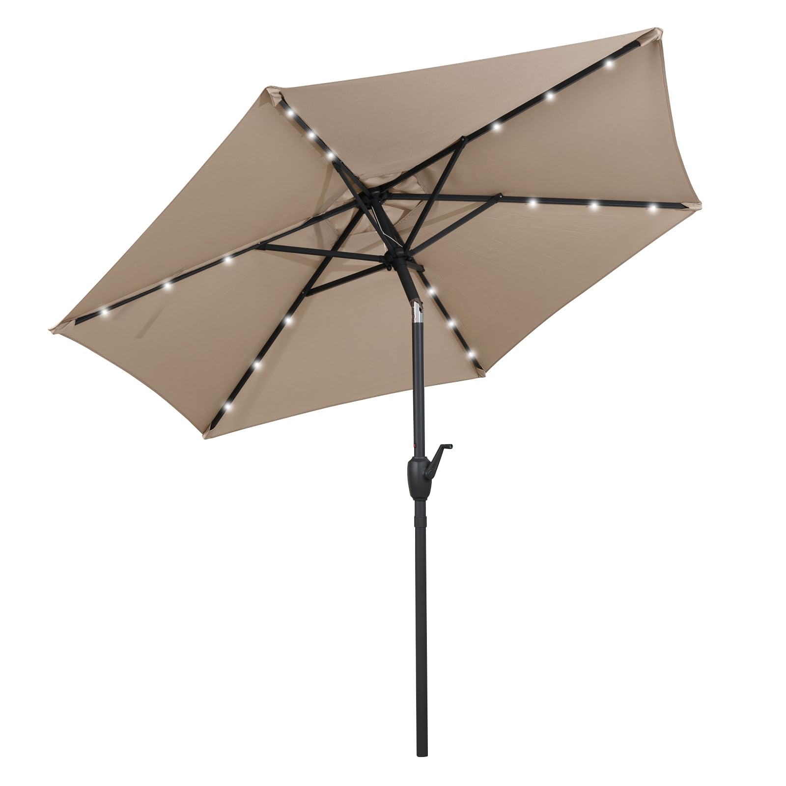 GYMAX Ombrellone da Giardino 2,3 M con Luci, Pannello Solare, 6 Stecche, Manovella e Palo in Metallo Resistente, Ombrelloni Regolabile 35° per Esterni per Spiaggia Mare Terrazzo Patio