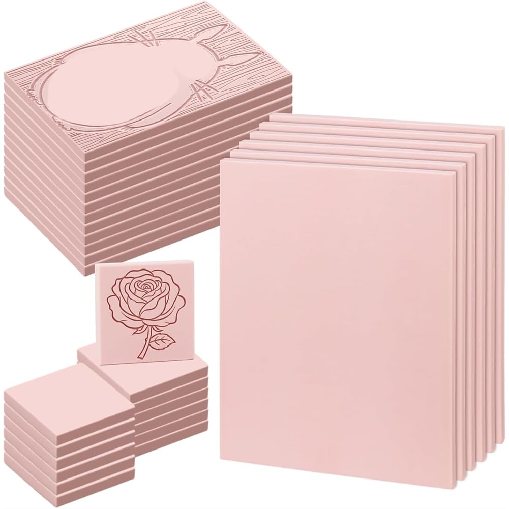 UDSKNV[KSL 30Pcs Linoleum Blocks for Printmaking Supplies 12Pcs 4" X 6"and 2" X 2", 6 Pack 8" X 6"Rubber Linocut Block for DIY Art