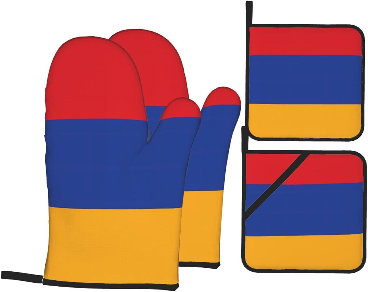 Flag of Armenia Oven gloves and heat-resistant mat 4-piece set. Suitable for grilling, microwave oven frying, and baking