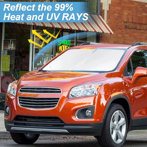 Sunshade for Trax Windshield Sun Shade for 2013-2023 2024 2025 Chevy Chevrolet Trax LS/1RS/LT/2RS/ACTIV SUV Accessories, Front Window Foldable 2 Layers Sun Visor Protector Cover Block UV Rays Heat
